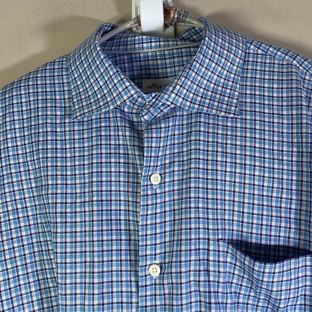 Peter Millar Crown Finish Shirt Mens XL Check Plaid Button Up Flannel Dress